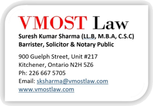VMOST Law — Suresh Kumar Sharma, Barrister, Solicitor & Notary Public, 900 Guelph Street Unit 217, Kitchener